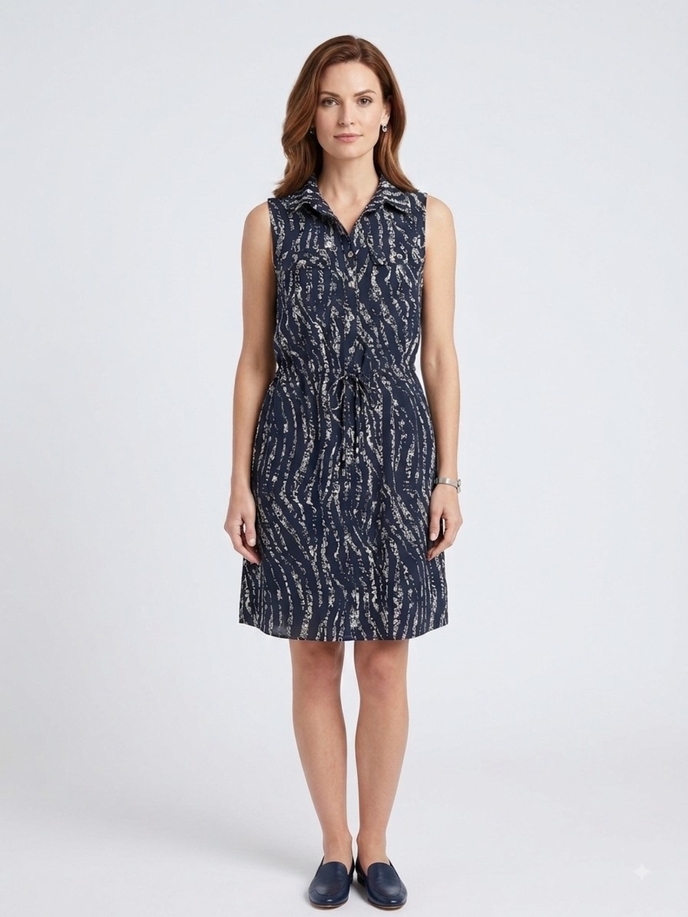 Mario Serrani Italy Abstract Print Button Front Belted Sleeveless Summer Dress S